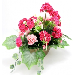 Wiązanka STROIK sztuczne PELARGONIE RÓŻOWE + mix kwiatów premium